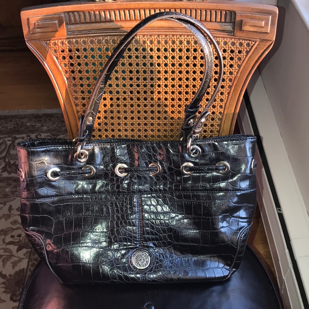 Anne Klein Faux Leather Reptile Pattern Shoulder Bag Black